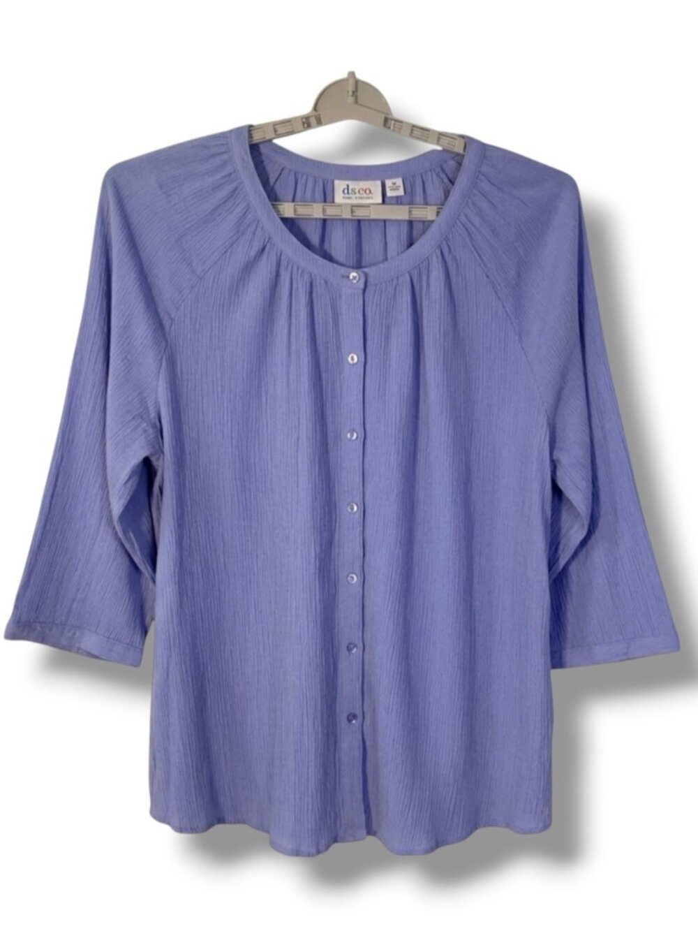 D&Co Top 100% Cotton Gauze  3/4 Accordion Pleat Periwinkle Blue Purple Plus 3X